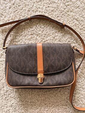 Michael Kors Brown Crossbody with Tan Trim and Gold Hardware